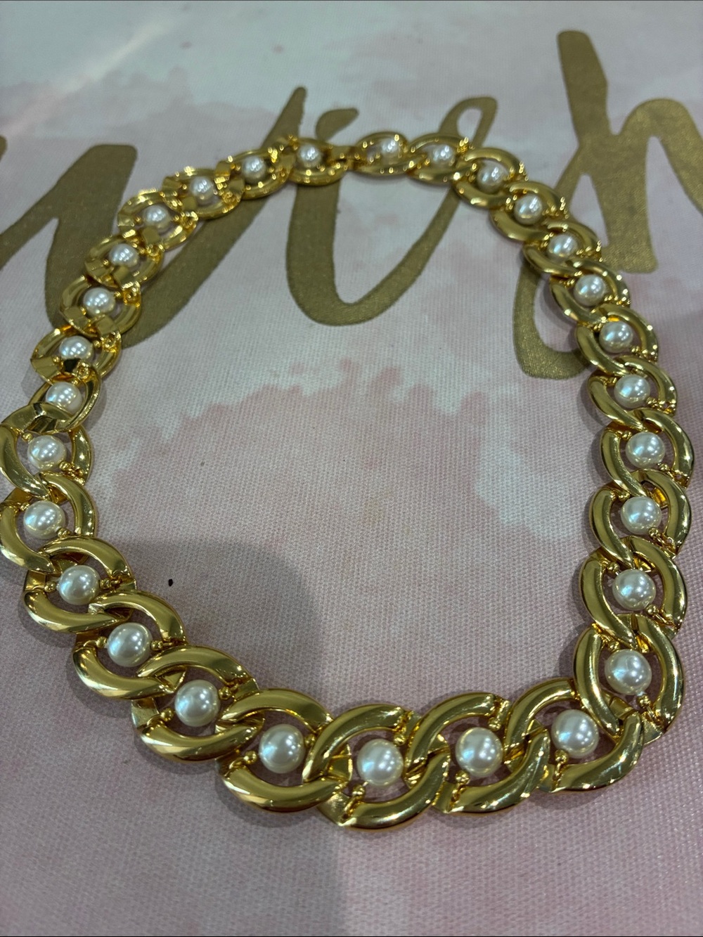Gold Pearl Link Necklace - Women's Jewelry